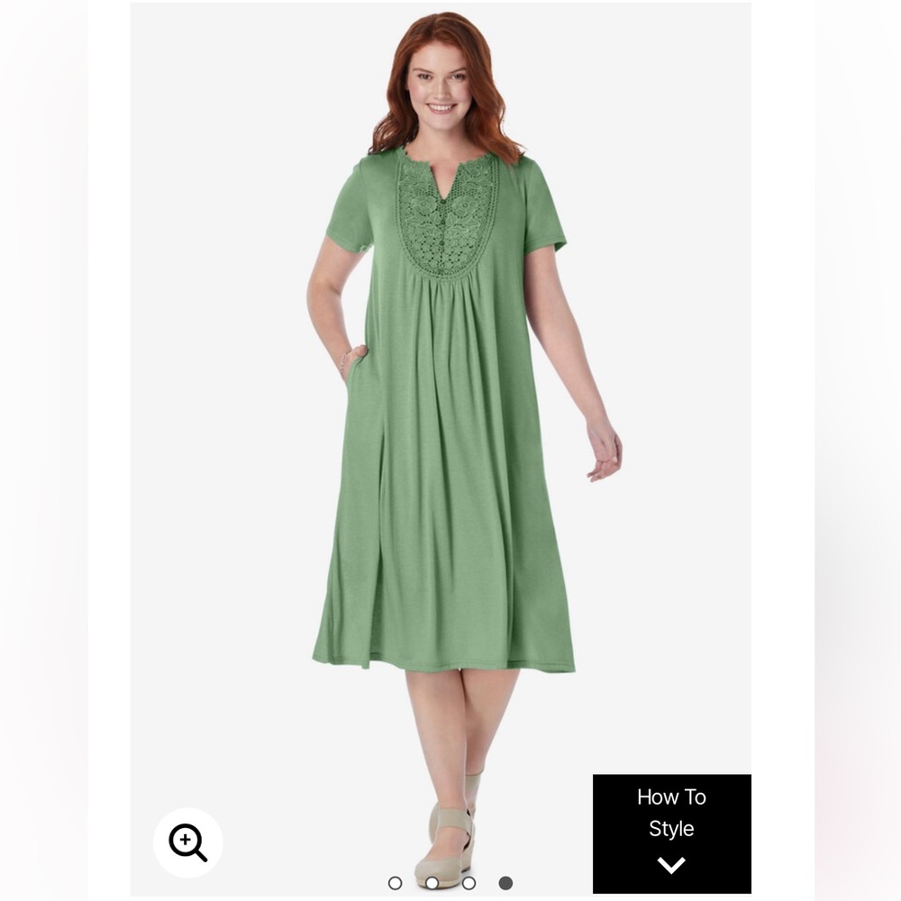 Embroidered Lace Bib Knit Dress- Sage